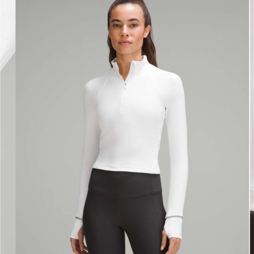 Lululemon Its Rulu Run Ribbed Cropped Half Zip Size 2 Bright White